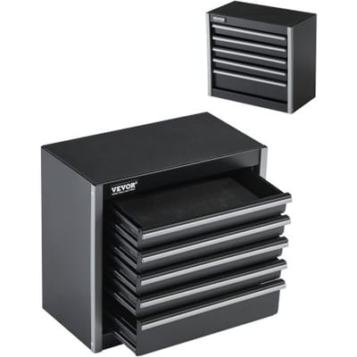 VEVOR Gereedschapskist 218 x 118 x 205 mm, Metalen gereedschapskist met 5 laden, Gereedschapskoffer met EVA-inzetstukken en PP-voetkussens, Robuust staal met kogellageropening en poedercoating, Zwart