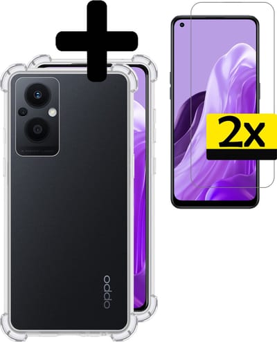 Hoesje - Met Screenprotector - 2 Stuks - Geschikt voor OPPO Reno 8 Lite - Sterk & Shockproof - Siliconen Case - Back Cover - Telefoon Hoes - Shock Proof - Telefoonhoesjes - Transparant