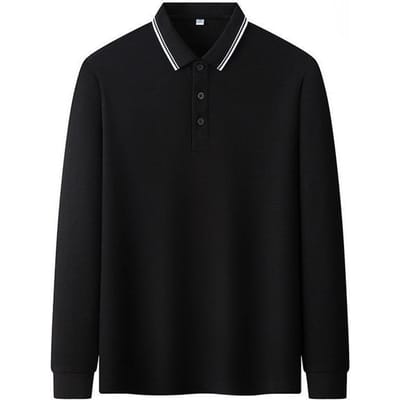 Nieuw Heren Poloshirt Lente en Herfst Lange Mouw T-shirt Heren Eenvoudig Zakelijk Jeugd Losse Plus Size Papa Kleding 4XL black