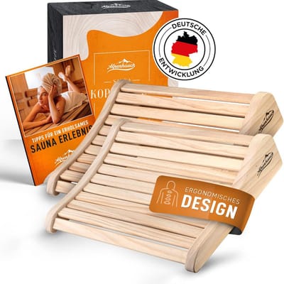 ALPENHAUCH Sauna hoofdsteun hout [2 stuks] - Ergonomische sauna hoofdsteun hout - Edele sauna accessoires infrarood cabine - Comfortabele & brede hoofdsteun sauna hout voor sauna & infrarood cabine