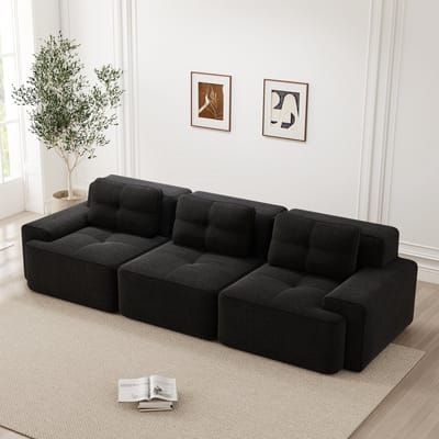 MODENUIT Hoekbank 3-Zits - Modulair Met Diepzitting 74 cm - Voor Woonkamer En Lounge - Corduroy - Zwart