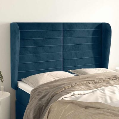 vidaXL - Hoofdbord - met - randen - 147x23x118/128 - cm - fluweel - donkerblauw