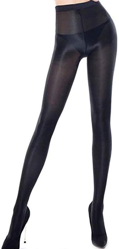 Glanzende danspanty voor dames, 70D elasticiteit, hoge taille, zwart, One size