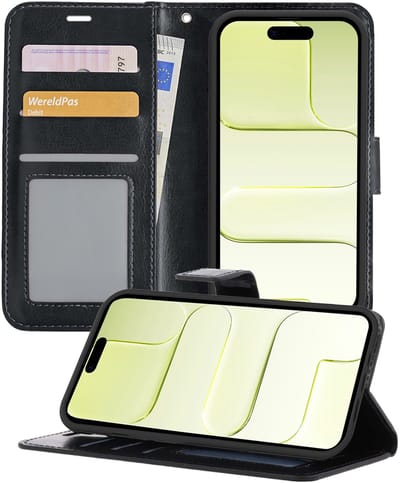 Hoesje - Met Pasjeshouder - Geschikt voor Apple iPhone Air - Luxe Bookcase Portemonee - Flip Case - Kunstleer Book Case - Flipcase - Book Cover - Walletcase - Portemonneehoes - Telefoonhoesjes - Zwart