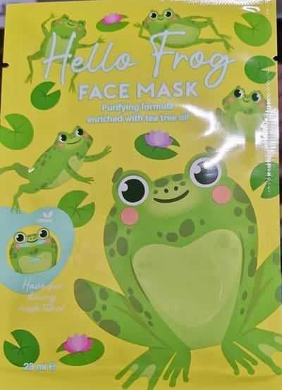 Max Brands face mask - sheet - gezichtsmasker Hello Frog - reinigend met tea tree olie - met vrolijke kikker print - groen geel