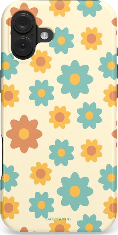 Casetastic hoesje geschikt voor Apple iPhone 16 Plus - MagSafe - Dubbellaagse bescherming - Retro bloei - Fashion Case - Crème Mintgroen Goud Perzik