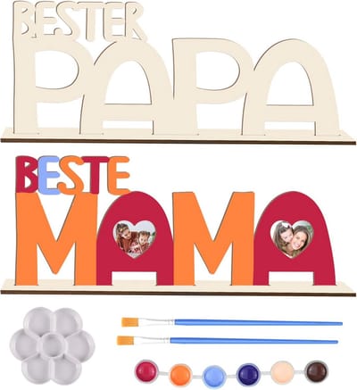 Houten Letters Knutselset - Papa Mama Fotolijst voor Verjaardagscadeaus en Creatief Schilderen
