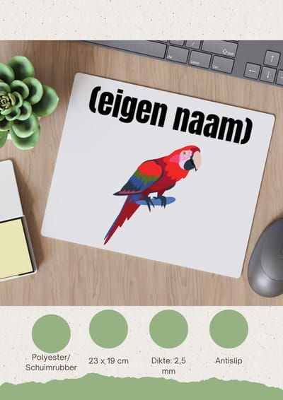 Akyol - papegaai met eigen naam Muismat - Papegaai - papegaai liefhebbers - iemand die houdt van papegaaien - verjaardag - cadeau - kado - 23 bij 19 cm
