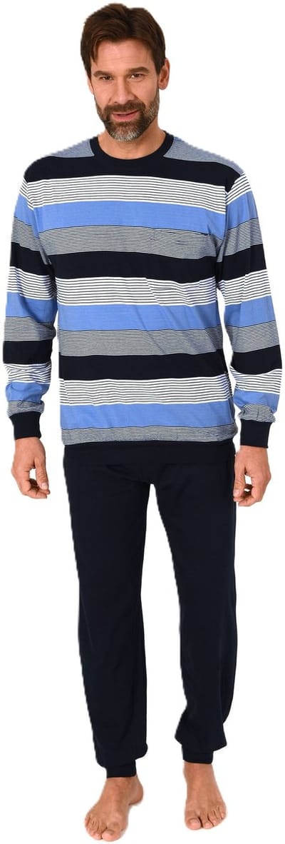 Lange Normann herenpyjama met manchetten in een gestreepte look - ook in grote maten