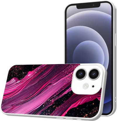 Smartphonica Telefoonhoesje Geschikt voor iPhone 12 met Paars Roze Marmer opdruk - TPU Back Cover Case Purple Rosé Marble Design - Wit geschikt voor iPhone 12