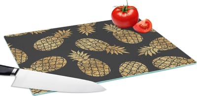 Glazen Snijplank - 39x28 - Ananas - Goud - Luxe - Patronen - Snijplanken Glas