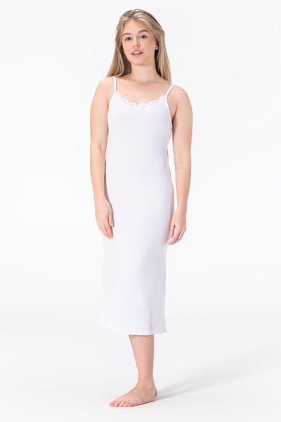 Bamboe Onderjurk Lang met Kant - Verstelbare Spaghetti Bandjes - Wit - Maat S/M (EU 36-38) - Lengte (112CM)