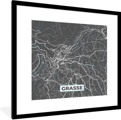 Fotolijst incl. Poster - Grasse - Frankrijk - Plattegrond - Stadskaart - Kaart - 40x40 cm - Posterlijst