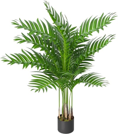 Kunstplanten 110 cm Hoog - Kunstplanten - Gesimuleerde Livistona Met PE Boomstam & Plastic Bloempot - Plastic Groenblijvende Kamerplanten - Groene Set Voor Huisdecoratie (M) NAIZY