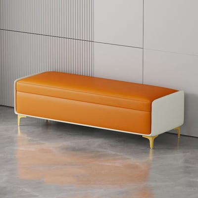 Opbergbank Leer - Voetenbank Ottomaan - Woonkamer Organiseren - Grote Opbergruimte - 120cm Breed - Beige Oranje