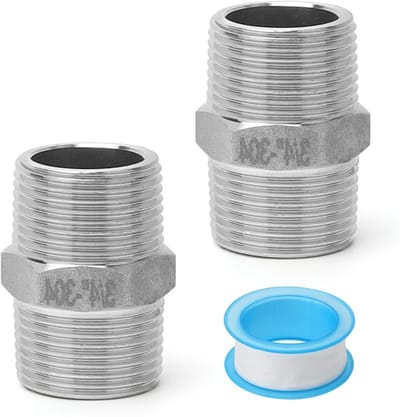 2 Stuks Dubbele Nippel 3/4 Inch RVS 304 Mannelijke Draad, Hexaansluiting, Waterleiding Fitting voor DIY Projecten en Drinkwatervoorziening