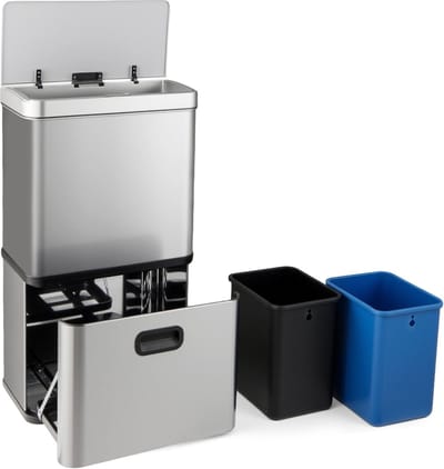 COSTWAY Vuilnisemmer 3 vakken, 56 l afvalscheidingssysteem incl. 2 uitneembare afvalemmers 2 x 10 l 36 L, elektrische afvalemmer met sensor en softclose-deksel, voor keuken, kantoor (zilver)
