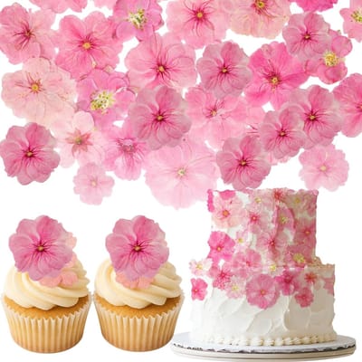 40pcs 2 Kinds Natuurlijk Geperste Gedroogde Eetbare Bloemen voor Taartdecoratie – Roze Mix Sakura - Kersenbloesems voor Cupcake Toppers - Cocktails - Hars Sieraden