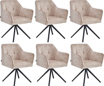 Colenis® - Pearl Eetkamerstoel - Set Van 6 - Beige - Adoré Velvet - Industrieel
