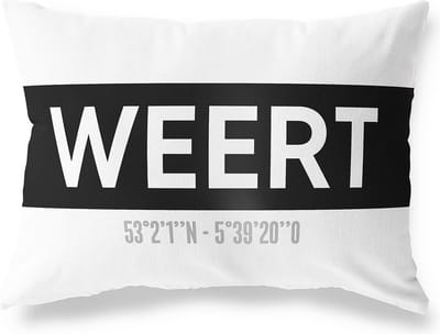 Tuinkussen WEERT - LIMBURG met coördinaten - Buitenkussen - Bootkussen - Weerbestendig - Jouw Plaats - Studio216 - Modern - Zwart-Wit - 50x30cm