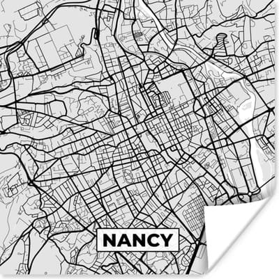 Poster Plattegrond - Kaart - Stadskaart - Frankrijk - Nancy - 100x100 cm XXL