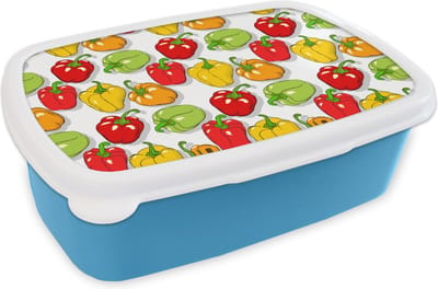 Broodtrommel Blauw - Lunchbox - Brooddoos - Patroon - Eten - Paprika - 18x12x6 cm - Kinderen - Jongen
