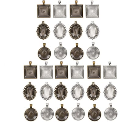 60 pcs Métal Rond Ovale Pendentif Base Plateau Dômes en Verre Feuille Bijoux Outil DIY Accessoire gray