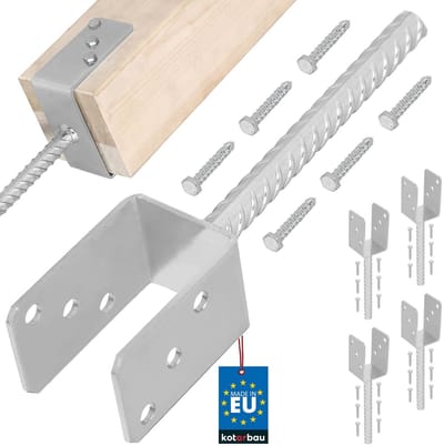 KOTARBAU® 4 st Paalhouder Beton, Verzinkt Staal, 61 mm, Zilver, Paaldrager in Beton Storten, Betonanker voor Houten Palen, Paalhouder Schutting Beton