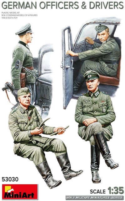 MiniArt Modelbouwpakket Militaire voertuigen - 53030 Duitse Soldaten WWII - Officieren - Bestuurders - 4 Figuren Plastic - 1:35 - Modelbouw
