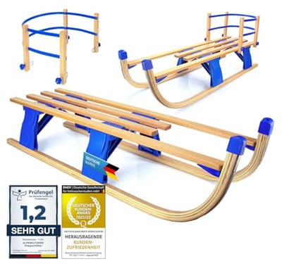 Houten opvouwbare slee met rugleuning 110 cm – Perfect voor kinderen