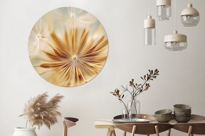 WallCircle - Wandcirkel - Muurcirkel - Paardenbloem - Beige - Abstract - Modern - Natuur - Aluminium - Dibond - 140x140 cm - Binnen en Buiten
