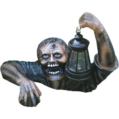 Zombie met LED Lantaarn Hars Zombie Tuinbeelden Horrorfilm Tuinkabouters Beeld voor Buiten gray