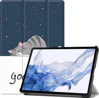 Hoesje - Geschikt voor Samsung Galaxy Tab S8 - Dun & Stevig - Hardcover Book Case - Trifold Bookcase Hoes - Hard Cover - Tablethoes - Kat