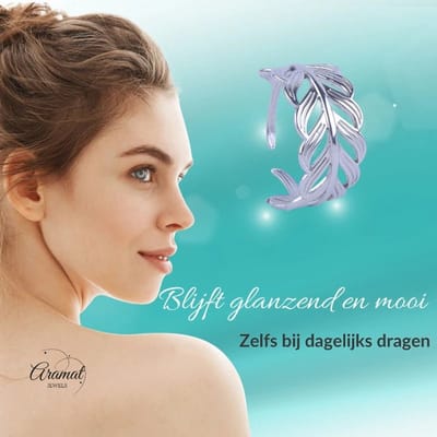 Aramat Jewels | Ringen | Stalen Verstelbare Open Ring - Blaadje - One Size | Zilverkleur | |12mm | Staal | Volwassenen | Verkleurd niet