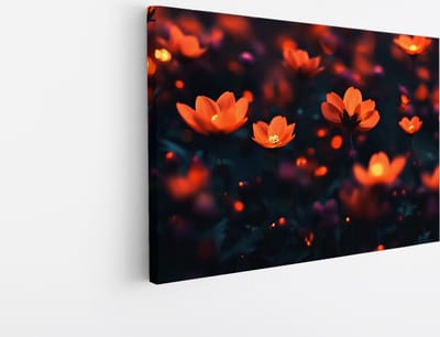 Saammp Canvas Schilderij - Oranje gekleurd Bloemenveld - Natuur - Abstract - Kleurrijk - 45x30 - Foto op canvas - Wanddecoratie - Muurdecoratie Woonkamer - Kantoor Decoratie