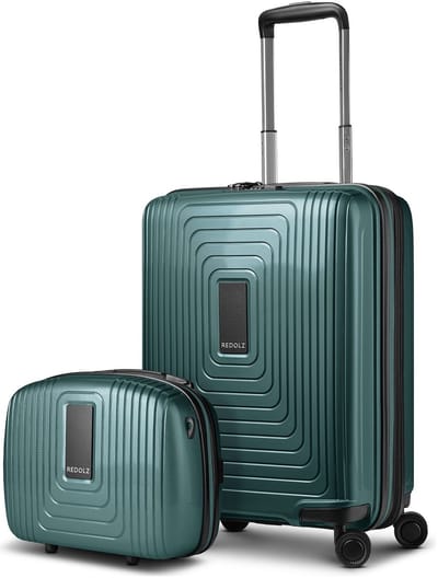 Redolz Essentials 14 Kofferset, 2-delig: Cabinewagen met uitbreidingsplooi en Beautycase - Harde bagage - TSA slot - pearl-green metallic