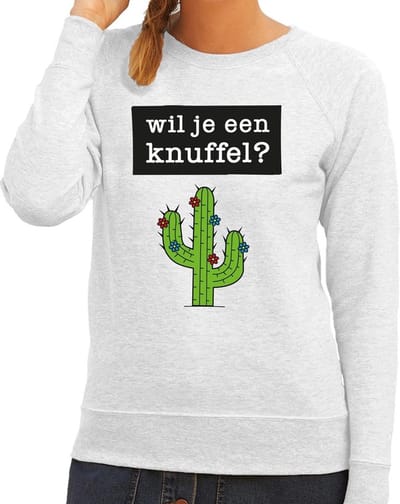 Wil je een Knuffel tekst sweater grijs dames - dames trui Wil je een Knuffel? XS