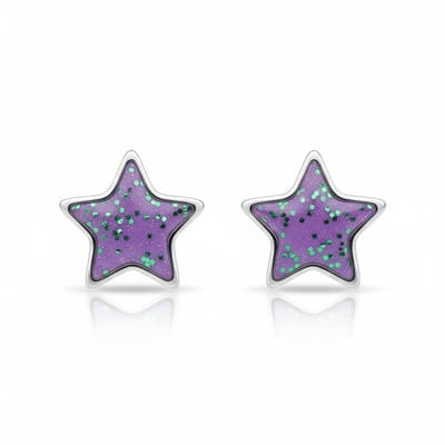 Aramat Jewels | Oorbellen | Stalen Emaille oorbellen ster met glitters | Zilverkleur / Roze | |6mm | Staal | Kinderen, Volwassenen | Verkleurd niet