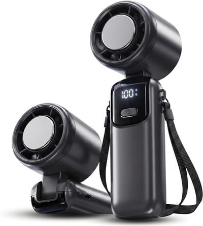 Draagbare - oplaadbare mini-ventilator met USB-C-aansluiting, 100 instelbare snelheden, persoonlijke luchtkoeler, stille borstelloze motor met 6 bladen, voor kantoor, reizen en thuis - zwart