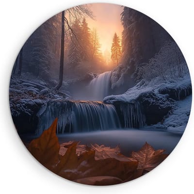 Saammp Muurcirkel Hout - Groot blad bij beekje - Landschap - Natuur - Ø 90 - Wandcirkel - Wanddecoratie Cirkel - Muurdecoratie Woonkamer - Slaapkamer decoratie - Rond Schilderij