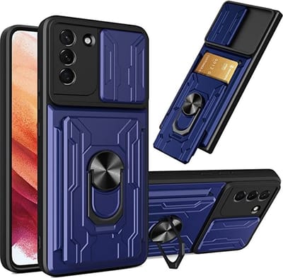 Hoesje Geschikt Voor Samsung Galaxy S21 Plus hoesje met kickstand Blauw - Hoesje Geschikt Voor Samsung Galaxy S21 Plus camera lens screen protector - hoesje Hoesje Geschikt Voor Samsung Galaxy S21 Plus met pasjeshouder ring casen