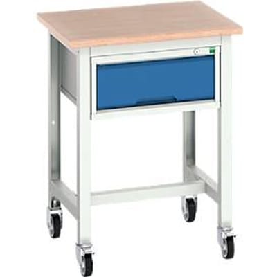 Werkbank Bott verso, multiplexplaat, met set dwarsbalken, B 700 x D 600 x H 780 - 930 mm, RAL 7035 lichtgrijs