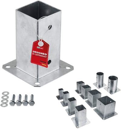 SOTECH grondanker voor vastschroeven op vierkant (50 tot 140 mm) 70 x 70 mm, 152 mm hoogte, gegalvaniseerd staal, schroefanker voor vierkant hout - ideaal voor tuin of terras