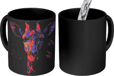 Magische Mok - Foto op Warmte Mokken - Koffiemok - Giraffe - Gekleurd - Verfspatten - Magic Mok - Beker - 350 ML - Theemok