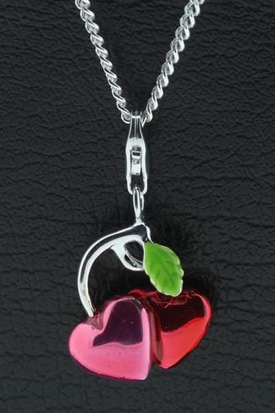 Zilveren Dubbelhart rood en roze hanger en bedel