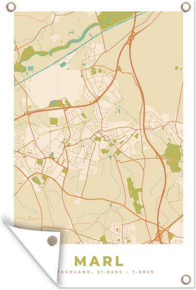 Muurdecoratie Vintage - Marl - Kaart Stadskaart - Plattegrond - 120x180 cm - Tuinposter - Tuindoek