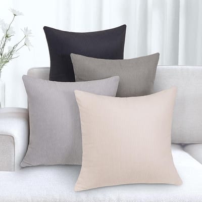 Famanu – Corduroy ribfluweel kussenhoezen set van 4 (40x40 cm) – kerst/winter look – zachte sierkussenhoezen – grijs serie