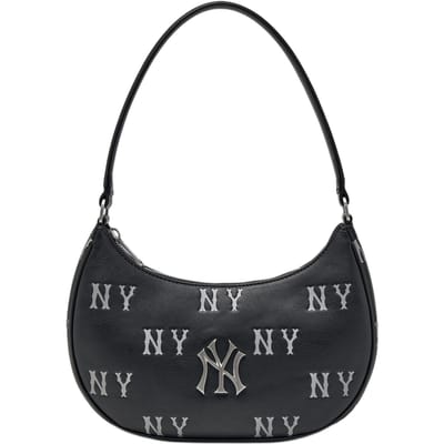 MLB 26 Nouveau Printemps New York Yankees Gravé Floral Fermeture Éclair Imprimé Cuir Synthétique et Polyester Mini Sac Bandoulière Tote Bag Sacs Unisexe Noir 3ABQM016N-50BKS Shopping Bag Set(Basic Set+Shopping Bag)