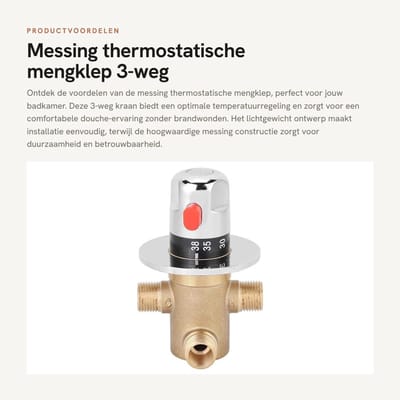 Dailygoods- Thermostatische Mengklep Lichtgewicht - 3-Weg Kraan - Temperatuurmixer - Regelklep - Anti-verbranding Ontwerp - Comfortabele Thuiservaring - Mengkraan