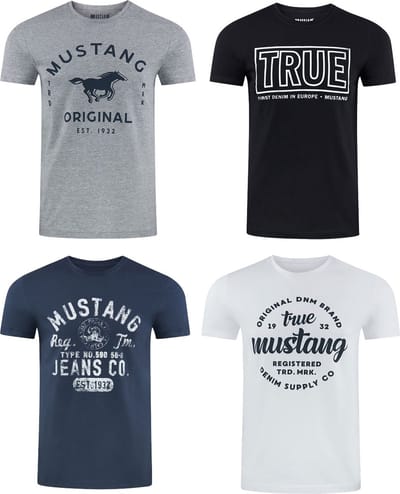 Mustang Heren T-Shirt 4-pack Mustang heren-T-shirt regular fit Veelkleurig L Ronde Hals Volwassenen Opdruk Print Shirts